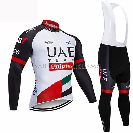 2019 Maillot UCI Mondo Campione UAE Tirantes Mangas Largas Blanco Negro Rojo